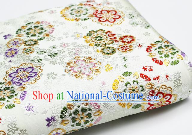 Asian Chinese Royal Cherry Blossom Pattern White Brocade Fabric Traditional Silk Fabric Kimono Material