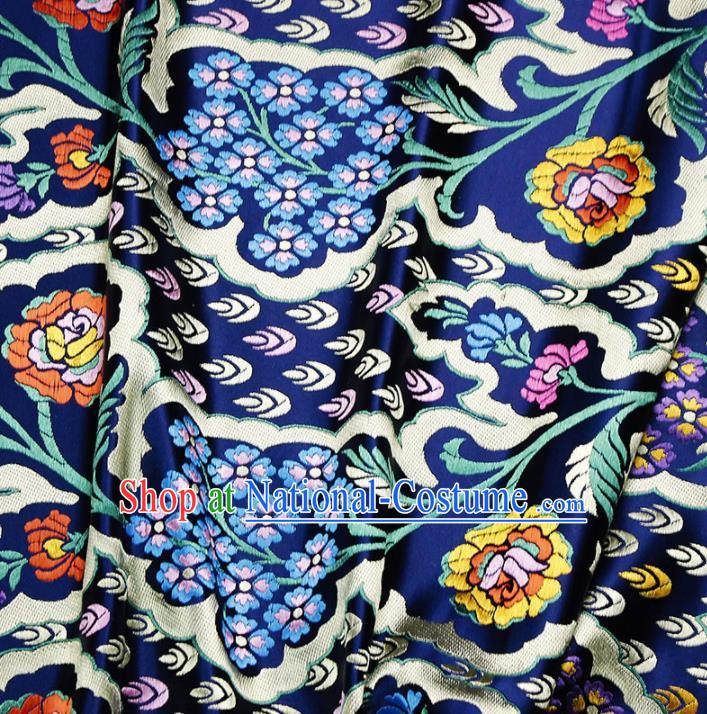 Asian Chinese Royal Pattern Navy Brocade Fabric Traditional Silk Fabric Kimono Material