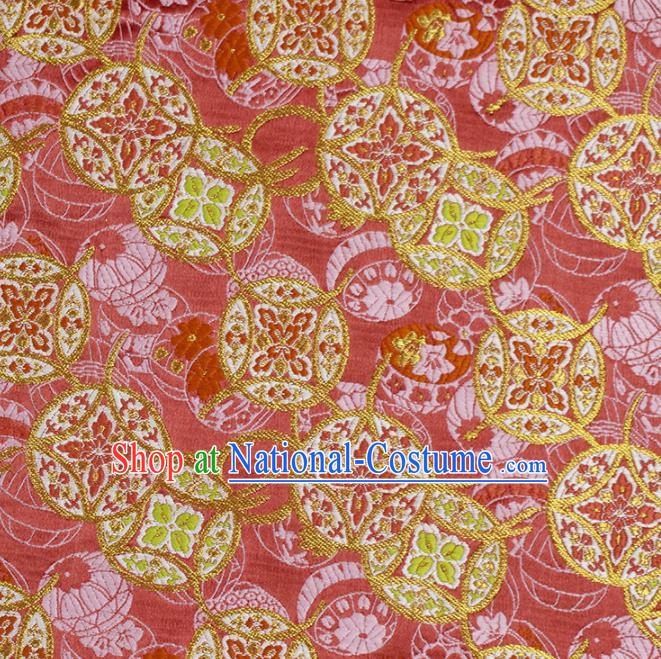 Asian Chinese Royal Copper Cash Pattern Pink Brocade Fabric Traditional Silk Fabric Kimono Material