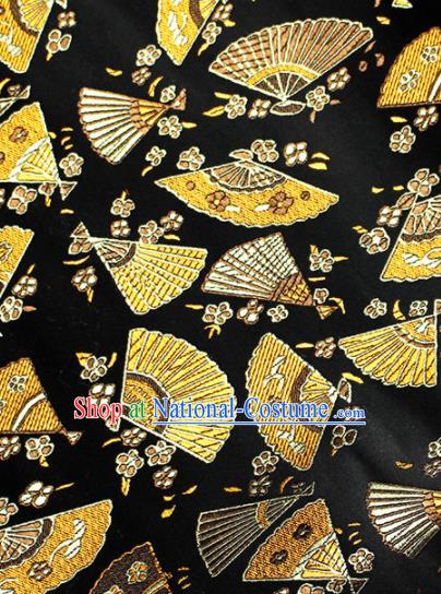 Asian Chinese Royal Fan Pattern Black Brocade Fabric Traditional Silk Fabric Kimono Material