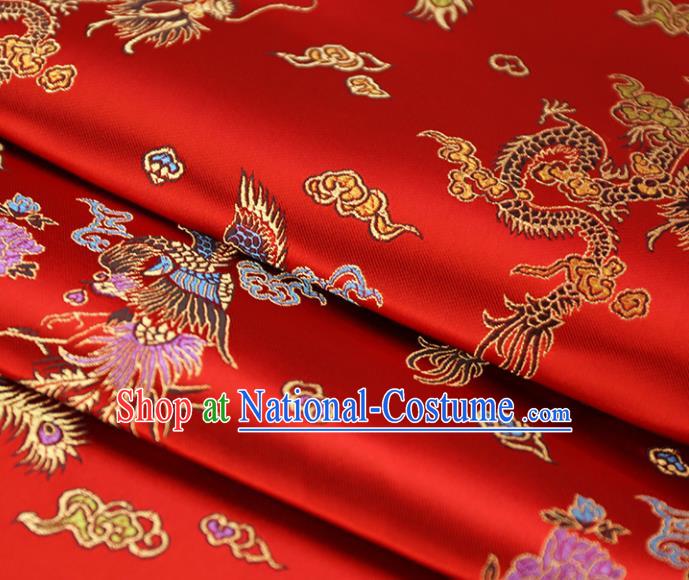 Asian Chinese Royal Phoenix Peony Pattern Red Brocade Fabric Traditional Silk Fabric Tang Suit Material