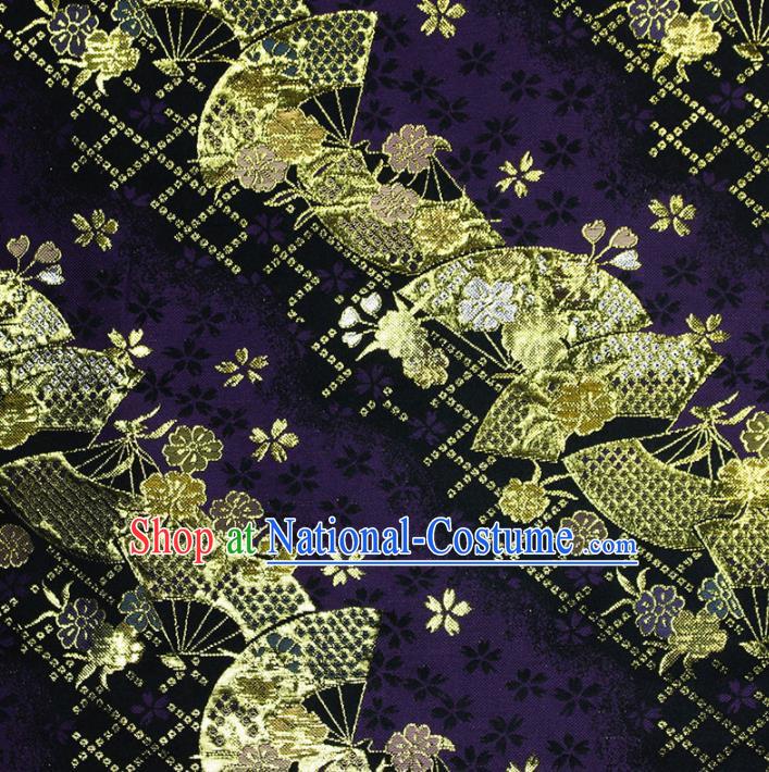 Asian Chinese Royal Fan Pattern Purple Brocade Fabric Traditional Silk Fabric Kimono Material