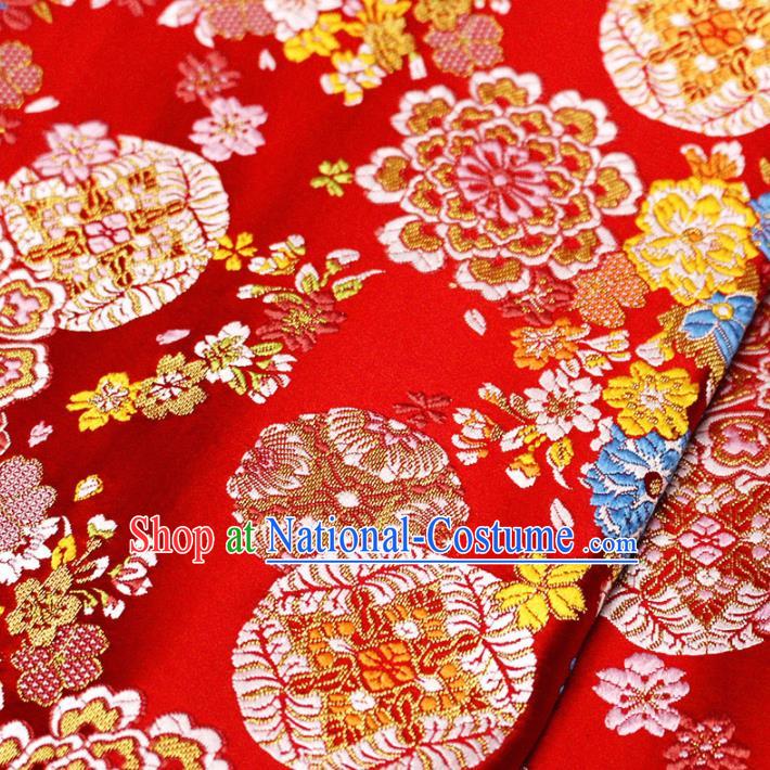 Asian Chinese Royal Pattern Red Brocade Fabric Traditional Silk Fabric Kimono Material