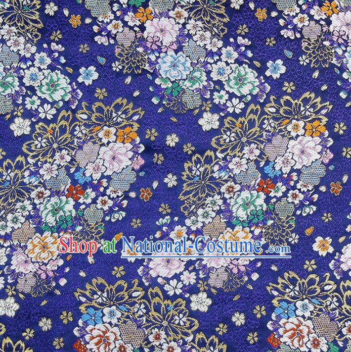 Asian Chinese Royal Peony Pattern Blue Brocade Fabric Traditional Silk Fabric Kimono Material