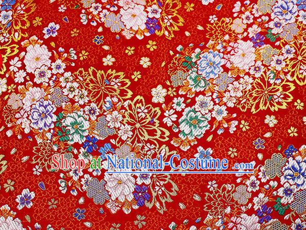 Asian Chinese Royal Peony Pattern Red Brocade Fabric Traditional Silk Fabric Kimono Material