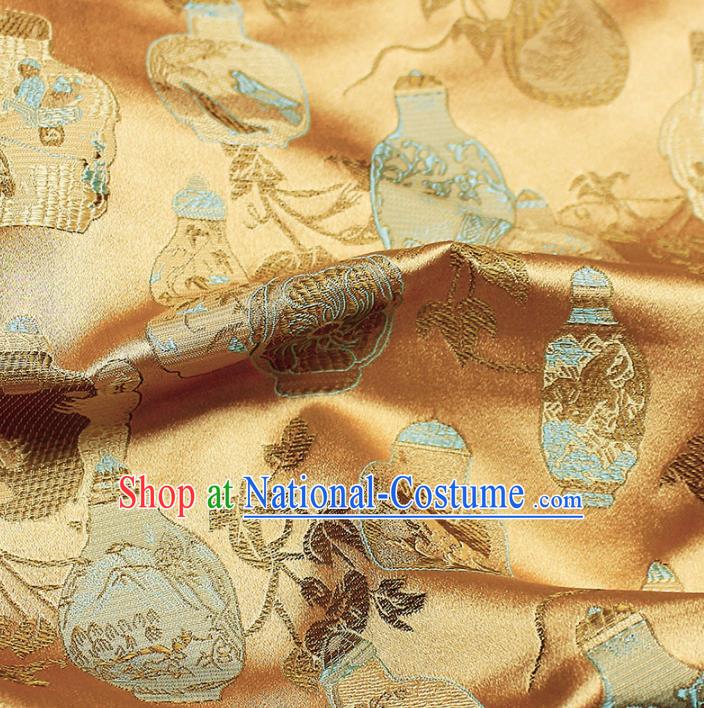 Asian Chinese Royal Vase Pattern Golden Brocade Fabric Traditional Silk Fabric Kimono Material