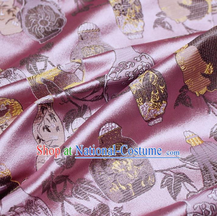 Asian Chinese Royal Vase Pattern Pink Brocade Fabric Traditional Silk Fabric Kimono Material