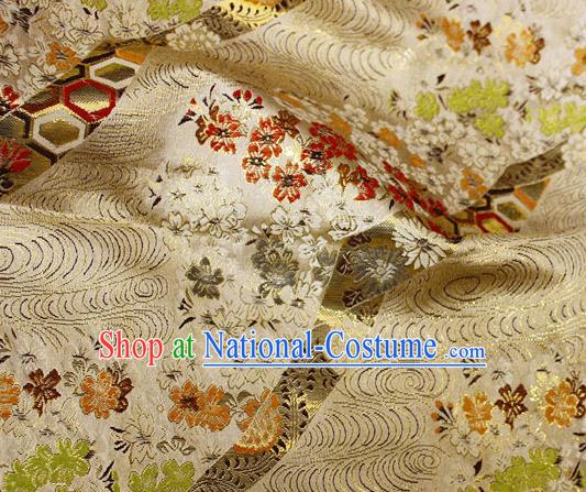 Asian Chinese Royal Cherry Blossom Pattern Golden Brocade Fabric Traditional Silk Fabric Kimono Material