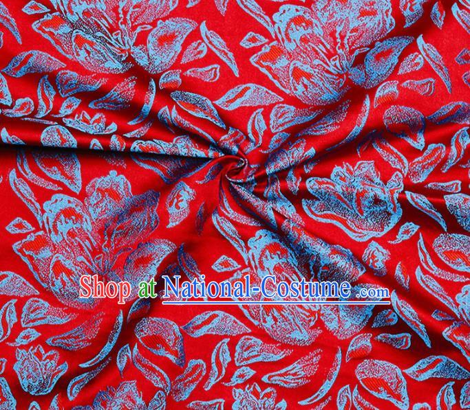 Asian Chinese Royal Blue Peony Pattern Brocade Fabric Traditional Silk Fabric Kimono Material