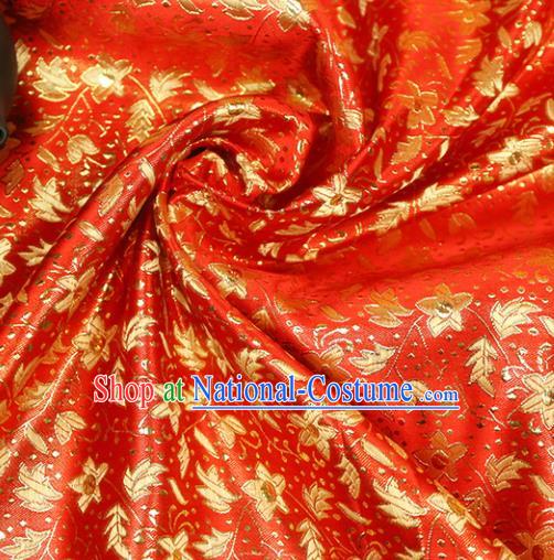 Asian Chinese Royal Flowers Pattern Red Brocade Fabric Traditional Silk Fabric Tang Suit Material