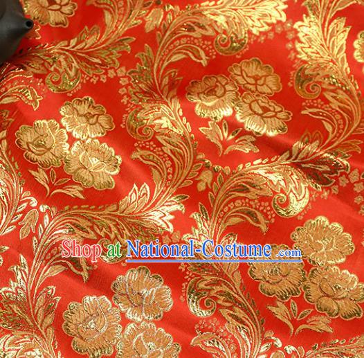 Asian Chinese Royal Golden Peony Pattern Red Brocade Fabric Traditional Silk Fabric Tang Suit Material