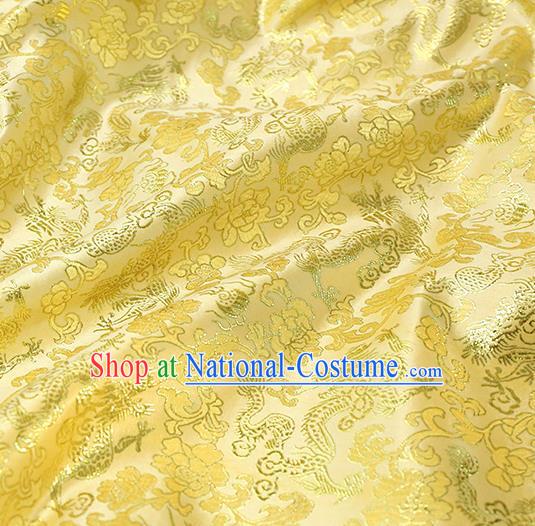 Asian Chinese Royal Dragon Peony Pattern Yellow Brocade Fabric Traditional Silk Fabric Tang Suit Material