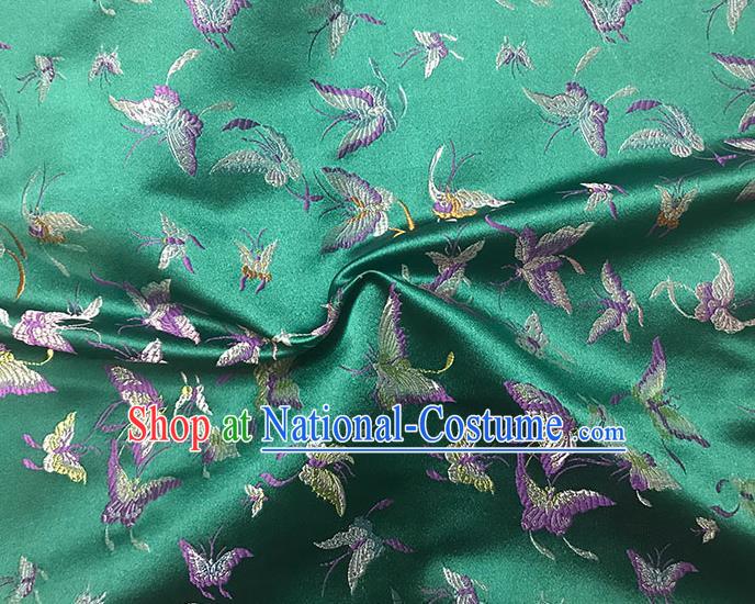 Asian Chinese Royal Embroidery Butterfly Pattern Green Brocade Fabric Traditional Silk Fabric Kimono Material