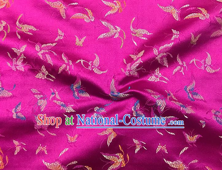 Asian Chinese Royal Embroidery Butterfly Pattern Rosy Brocade Fabric Traditional Silk Fabric Kimono Material