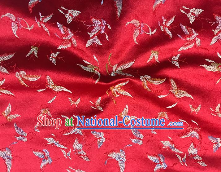 Asian Chinese Royal Embroidery Butterfly Pattern Red Brocade Fabric Traditional Silk Fabric Kimono Material