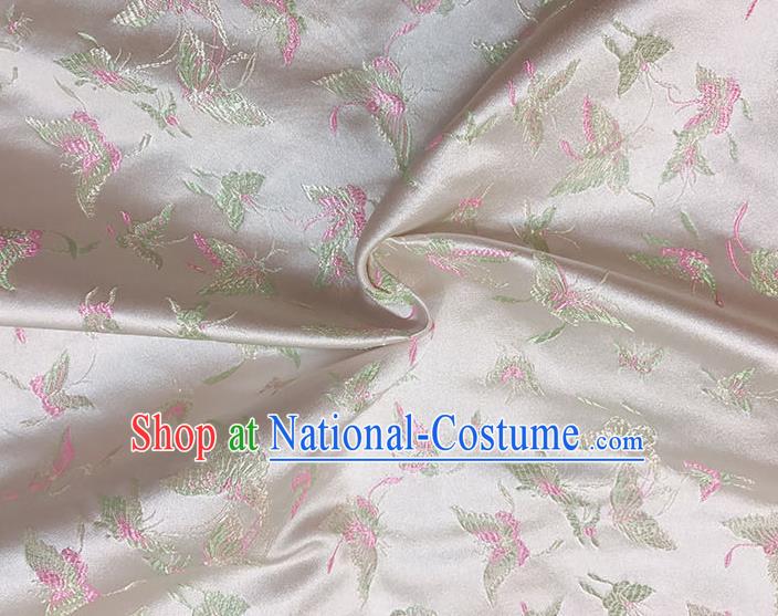 Asian Chinese Royal Embroidery Butterfly Pattern Beige Brocade Fabric Traditional Silk Fabric Kimono Material