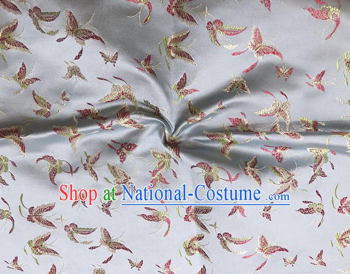 Asian Chinese Royal Embroidery Butterfly Pattern Grey Brocade Fabric Traditional Silk Fabric Kimono Material