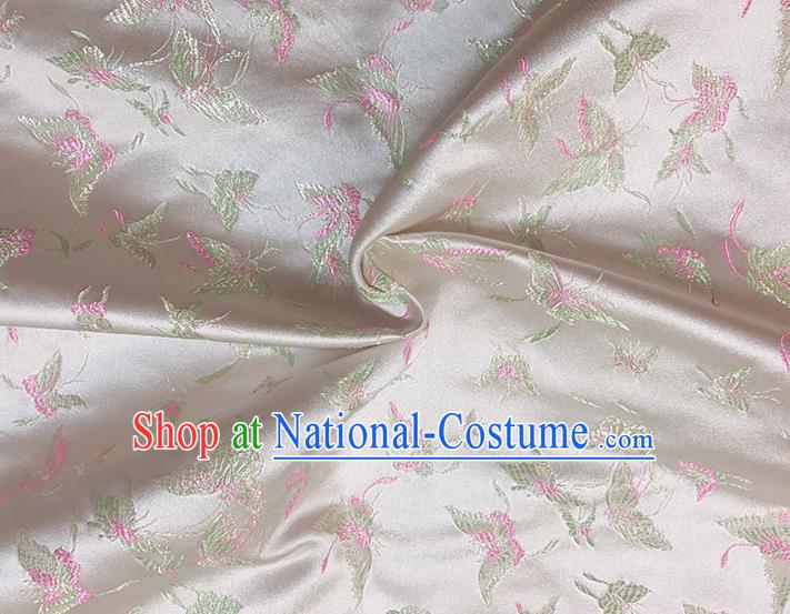 Asian Chinese Royal Embroidery Butterfly Pattern Champagne Brocade Fabric Traditional Silk Fabric Kimono Material