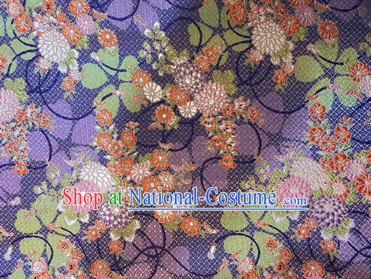 Asian Chinese Royal Daisy Flowers Pattern Purple Brocade Fabric Traditional Silk Fabric Kimono Material