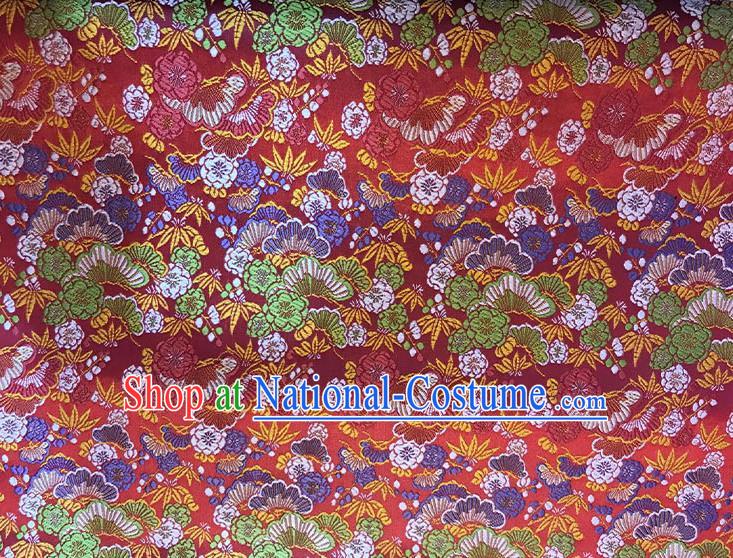 Asian Chinese Royal Cherry Blossom Pattern Red Brocade Fabric Traditional Silk Fabric Kimono Material