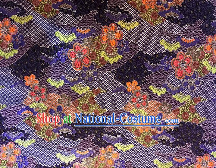 Asian Chinese Royal Cherry Blossom Pattern Purple Brocade Fabric Traditional Silk Fabric Kimono Material