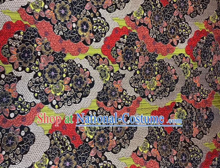 Asian Chinese Royal Cherry Blossom Pattern Black Brocade Fabric Traditional Silk Fabric Kimono Material