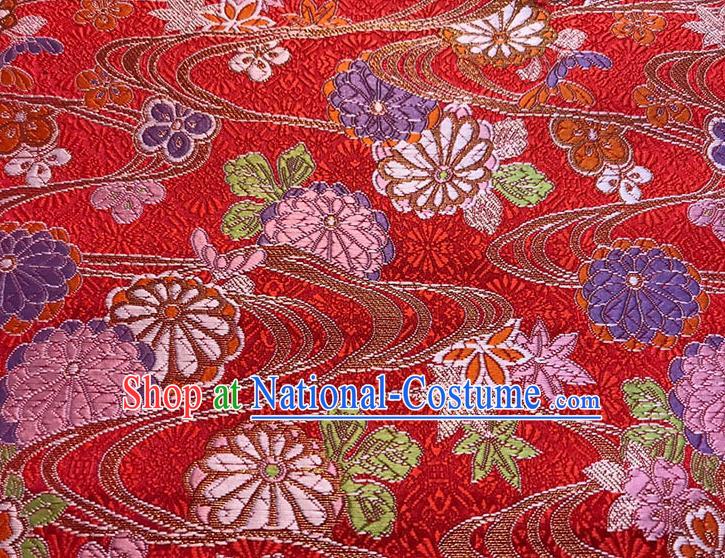 Asian Chinese Royal Maple Leaf Pattern Red Brocade Fabric Traditional Silk Fabric Kimono Material