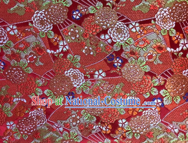 Asian Chinese Royal Pattern Red Brocade Fabric Traditional Silk Fabric Kimono Material