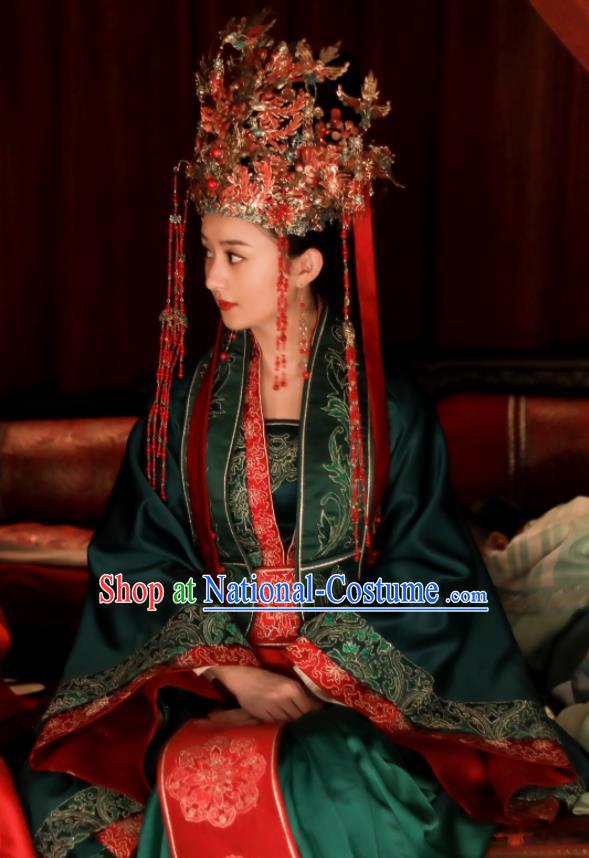 Drama The Story Of MingLan Chinese Ancient Song Dynasty Marquise Wedding Embroidered Historical Costume and Headpiece for Women