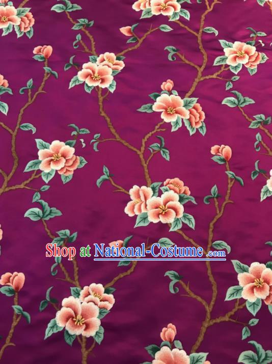 Asian Chinese Suzhou Embroidered Twine Peach Blossom Pattern Purple Silk Fabric Material Traditional Cheongsam Brocade Fabric