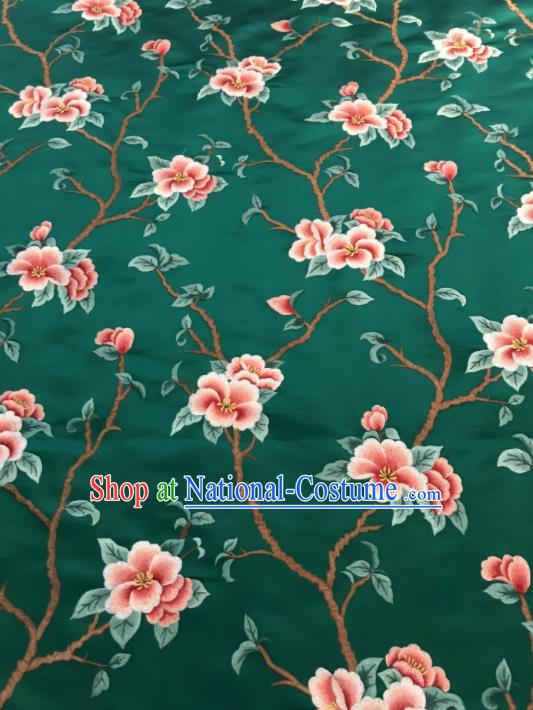 Asian Chinese Suzhou Embroidered Twine Peach Blossom Pattern Green Silk Fabric Material Traditional Cheongsam Brocade Fabric