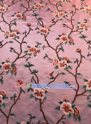 Asian Chinese Suzhou Embroidered Twine Peach Blossom Pattern Pink Silk Fabric Material Traditional Cheongsam Brocade Fabric