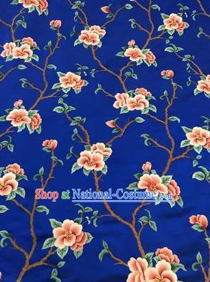 Asian Chinese Suzhou Embroidered Twine Peach Blossom Pattern Royalblue Silk Fabric Material Traditional Cheongsam Brocade Fabric