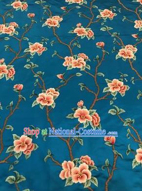 Asian Chinese Suzhou Embroidered Twine Peach Blossom Pattern Lake Blue Silk Fabric Material Traditional Cheongsam Brocade Fabric