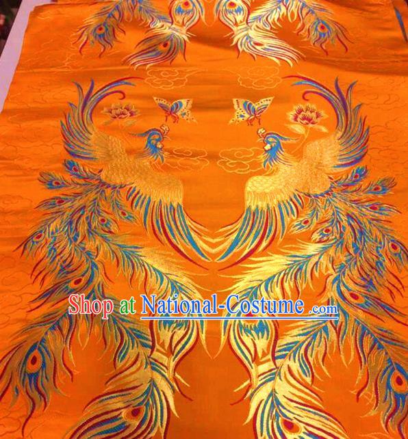 Asian Chinese Traditional Phoenix Pattern Yellow Nanjing Brocade Fabric Tang Suit Silk Material