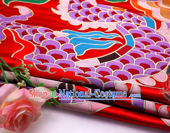 Asian Chinese Traditional Dragon Pattern Red Nanjing Brocade Fabric Tang Suit Silk Material