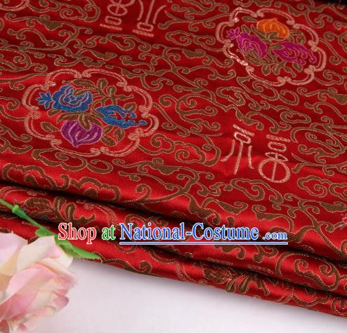 Asian Chinese Traditional Lucky Character Pattern Red Nanjing Brocade Fabric Tang Suit Silk Material