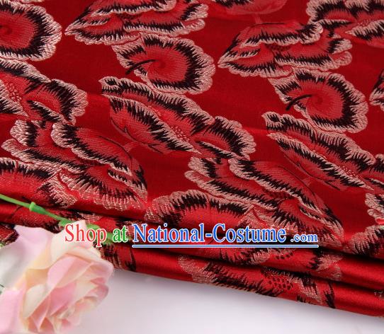 Asian Chinese Traditional Maple Leaf Pattern Red Nanjing Brocade Fabric Tang Suit Silk Material