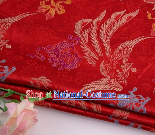 Asian Chinese Traditional Dragon Phoenix Pattern Red Nanjing Brocade Fabric Tang Suit Silk Material