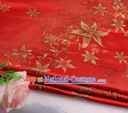 Asian Chinese Traditional Star Flower Pattern Red Nanjing Brocade Fabric Tang Suit Silk Material