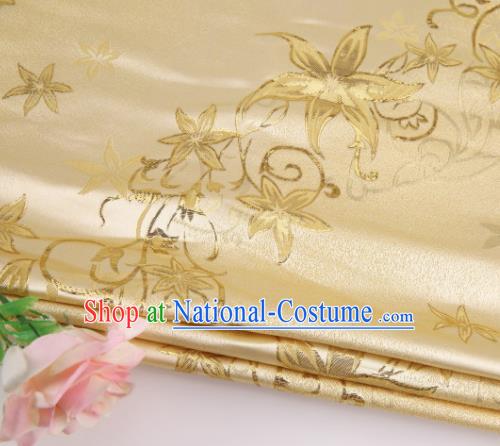 Asian Chinese Traditional Star Flower Pattern Yellow Nanjing Brocade Fabric Tang Suit Silk Material