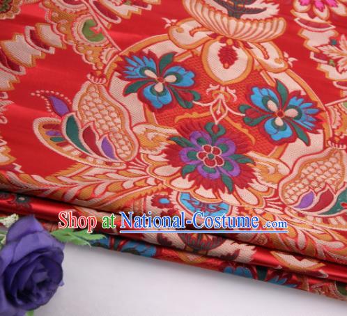 Asian Chinese Traditional Flower Pattern Red Nanjing Brocade Fabric Tang Suit Silk Material