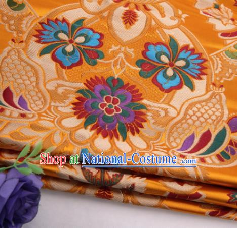 Asian Chinese Traditional Flower Pattern Golden Nanjing Brocade Fabric Tang Suit Silk Material