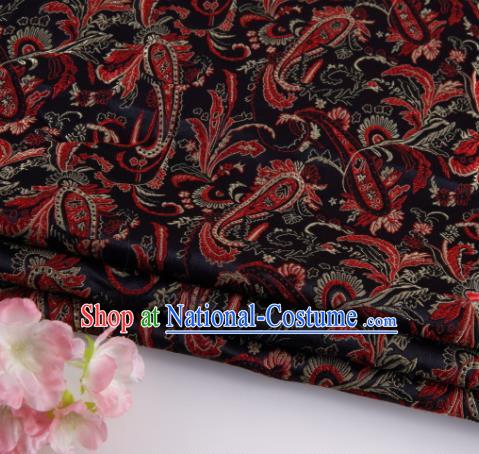 Asian Chinese Traditional Loquat Flower Pattern Black Brocade Fabric Tang Suit Silk Material