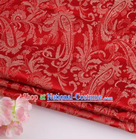 Asian Chinese Traditional Loquat Flower Pattern Red Brocade Fabric Tang Suit Silk Material