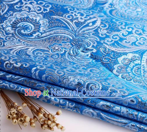 Asian Chinese Traditional Pipa Flowers Pattern Blue Nanjing Brocade Fabric Tang Suit Silk Material