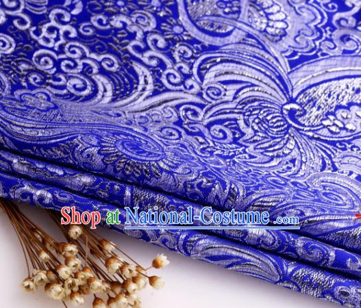 Asian Chinese Traditional Pipa Flowers Pattern Royalblue Nanjing Brocade Fabric Tang Suit Silk Material