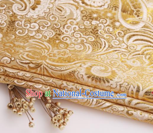 Asian Chinese Traditional Pipa Flowers Pattern Yellow Nanjing Brocade Fabric Tang Suit Silk Material