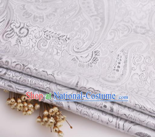 Asian Chinese Traditional Pipa Flowers Pattern White Nanjing Brocade Fabric Tang Suit Silk Material