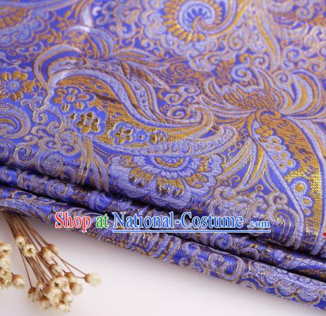 Asian Chinese Traditional Pipa Flowers Pattern Deep Blue Nanjing Brocade Fabric Tang Suit Silk Material